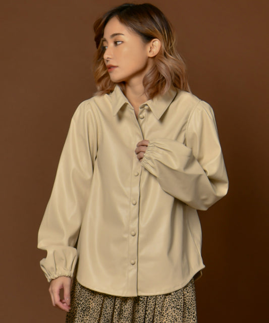 PUFF SLEEVE LETHER SHIRT