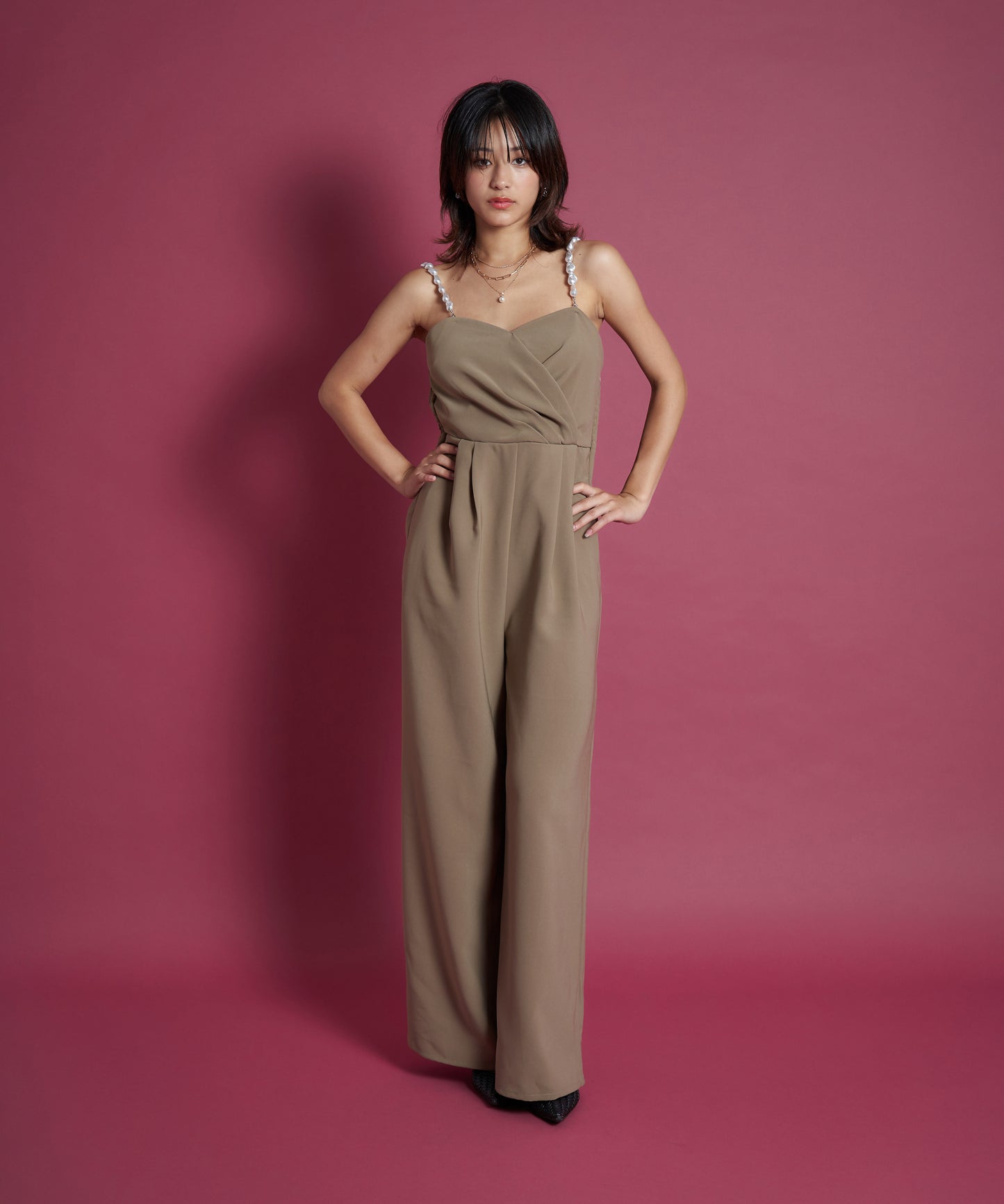 2WAY PEARL STRAP PANTS DRESS