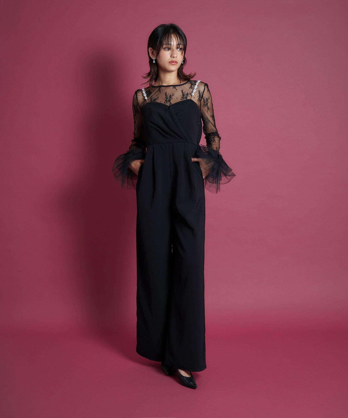 2WAY PEARL STRAP PANTS DRESS