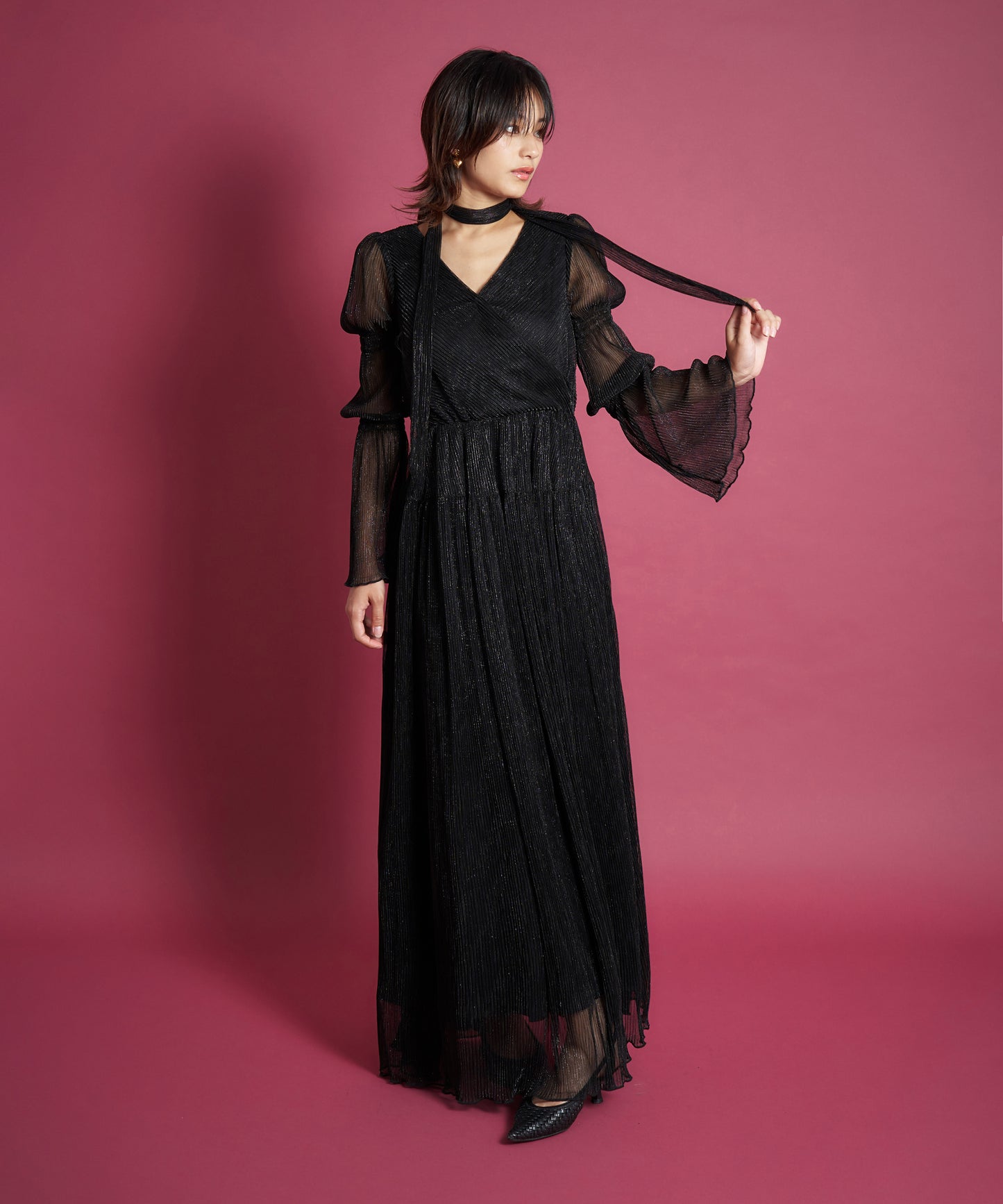 LAME PLEATS DRESS