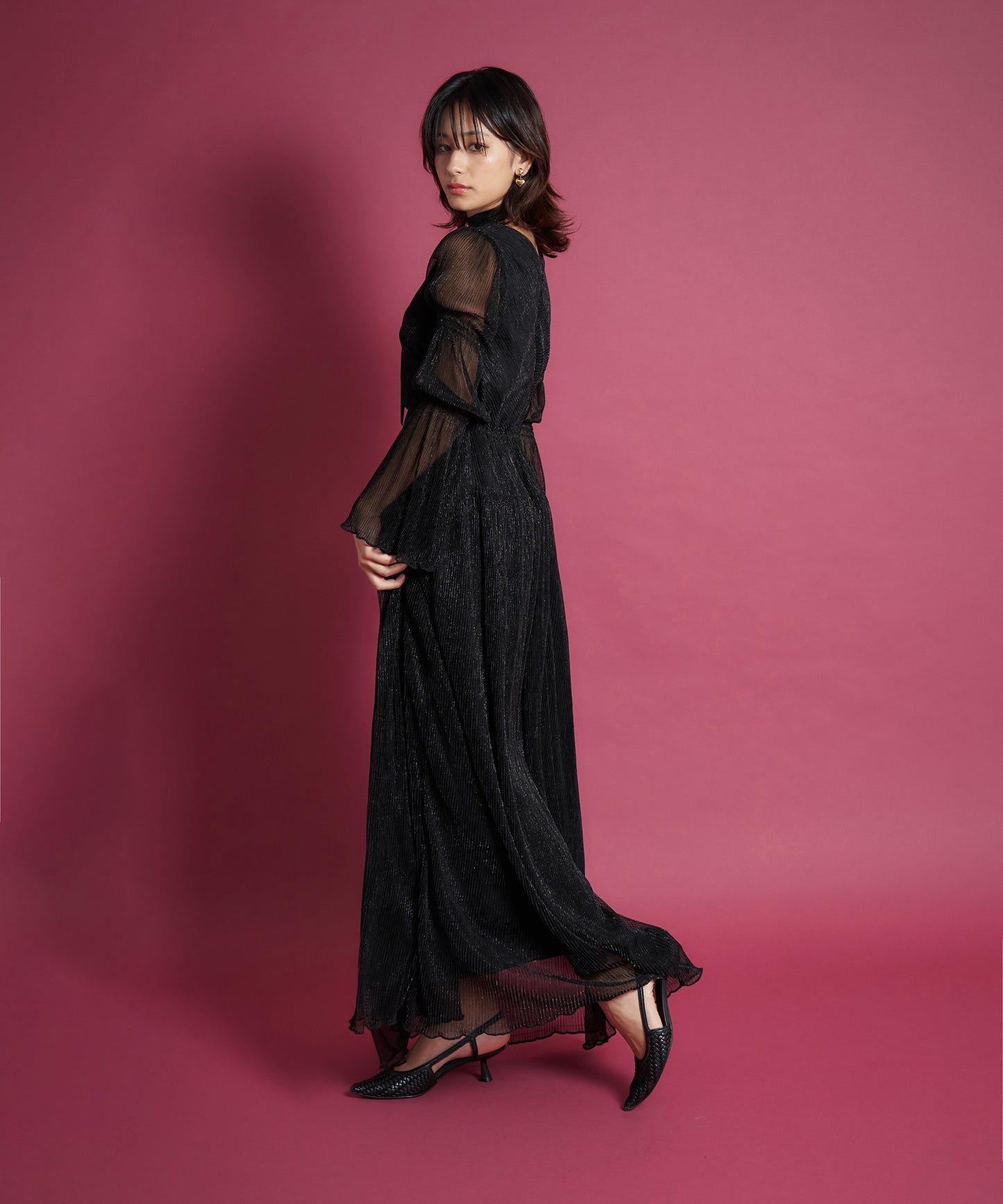 LAME PLEATS DRESS