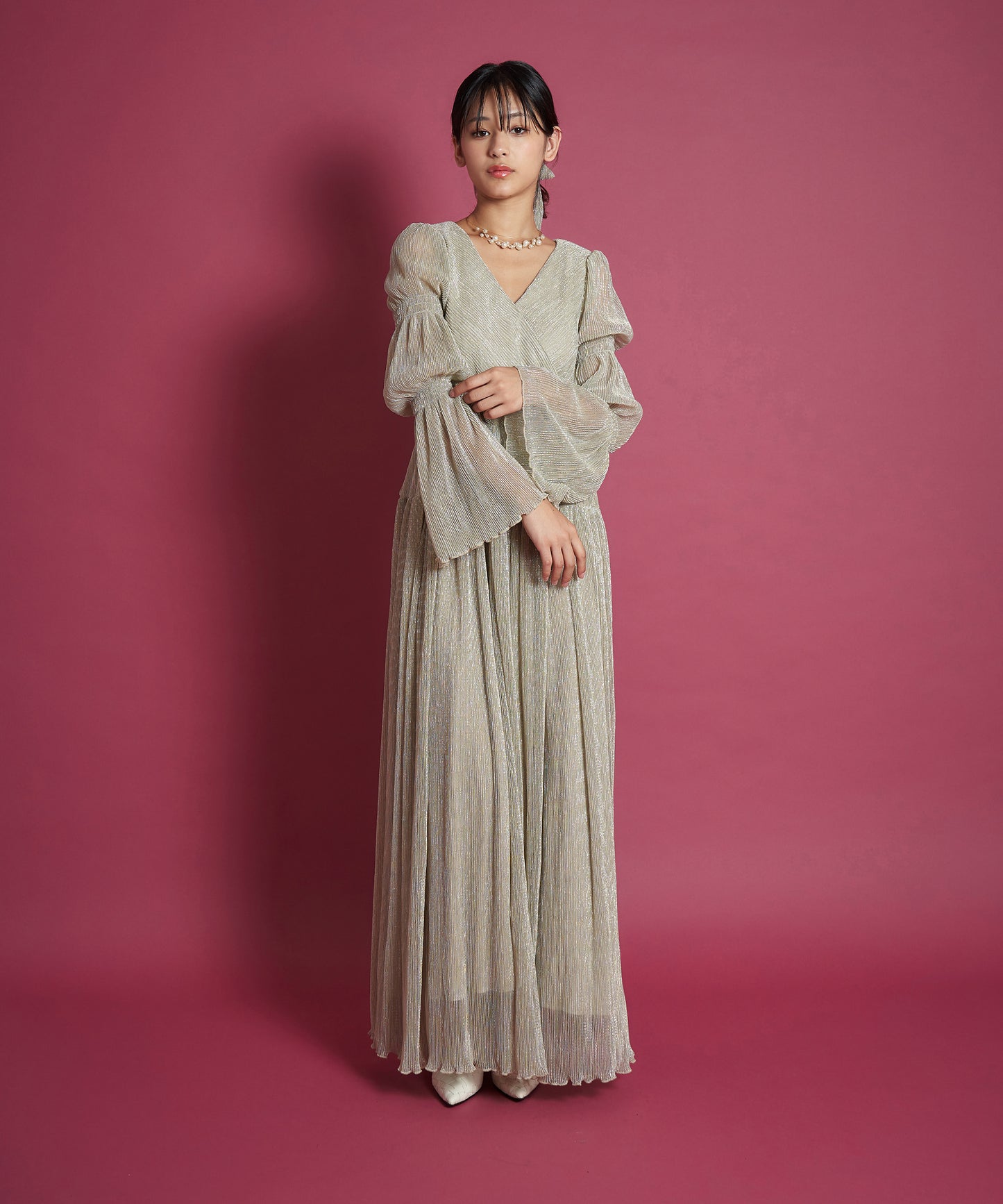 LAME PLEATS DRESS