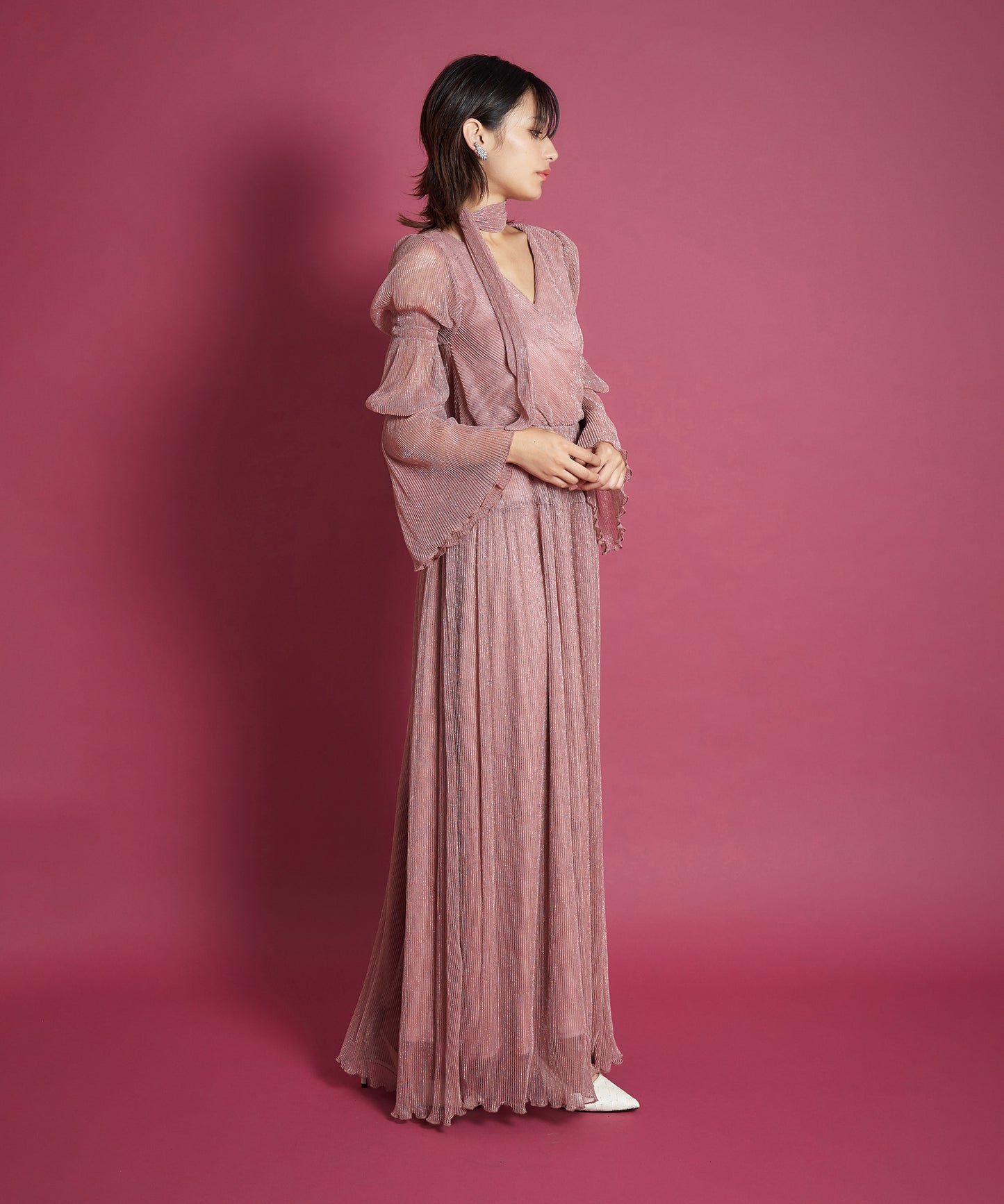 LAME PLEATS DRESS