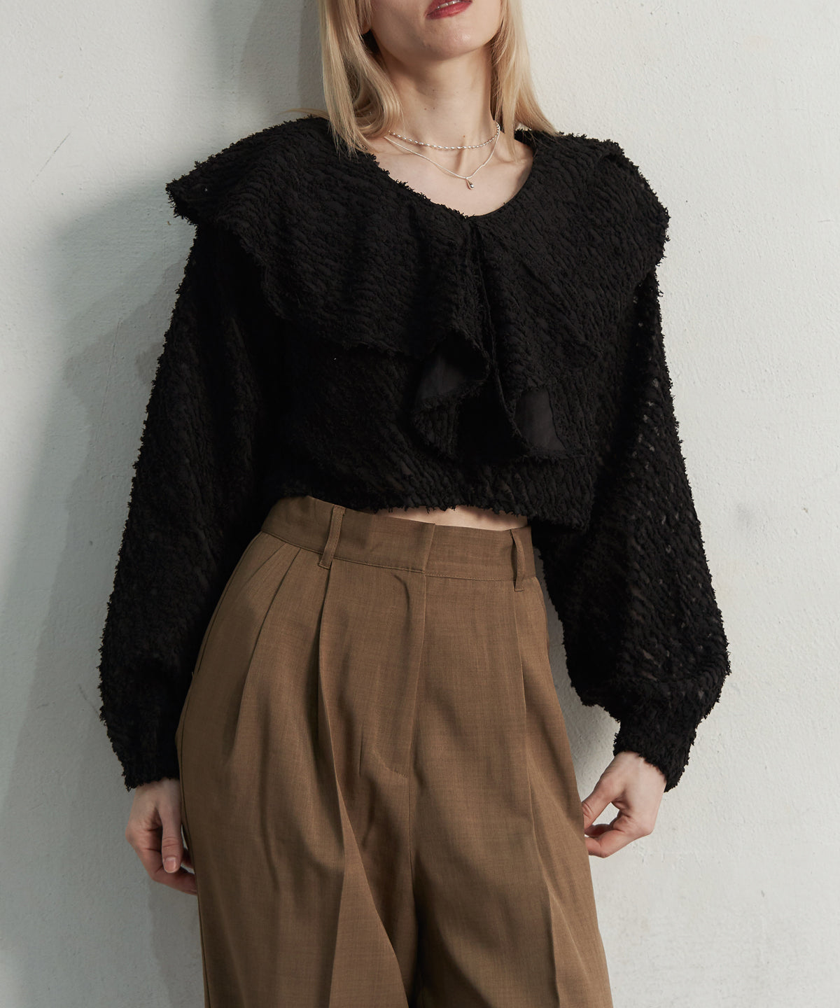▪️専用　BORDER FRILL TOP(38) 　BLACK Azira Long Sleeve Frill Detail Top Black | Princess Polly