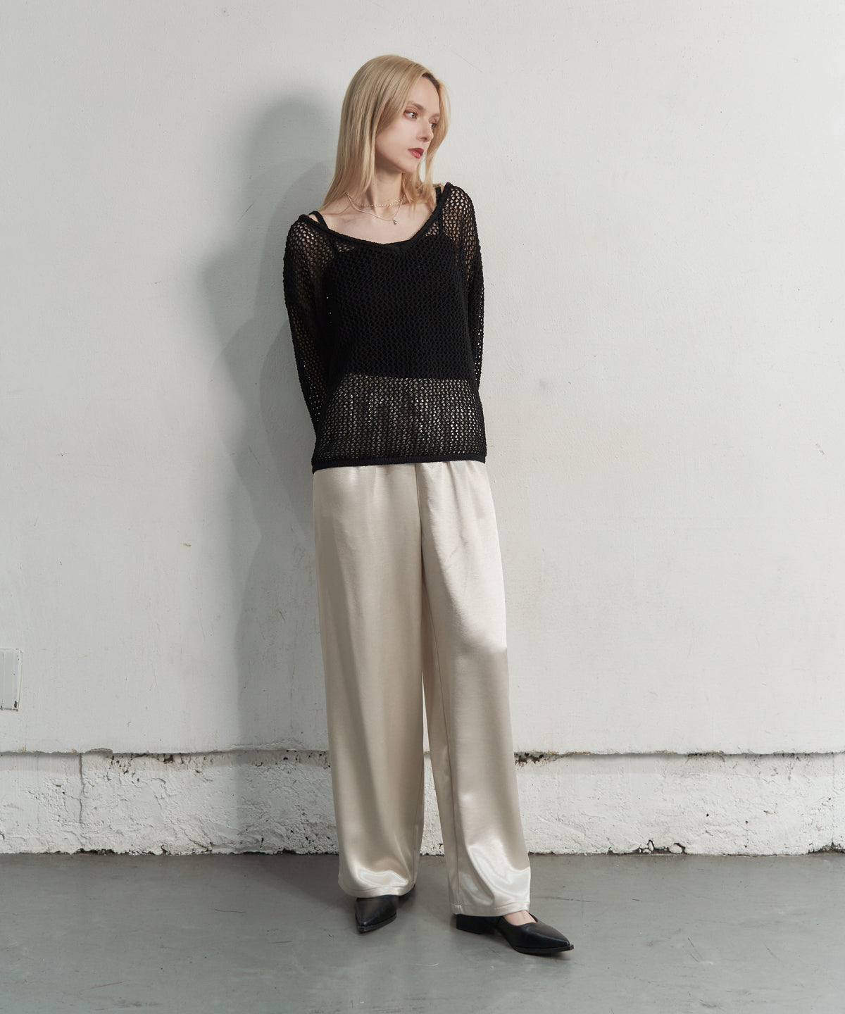 SATIN EASY WIDE PANTS