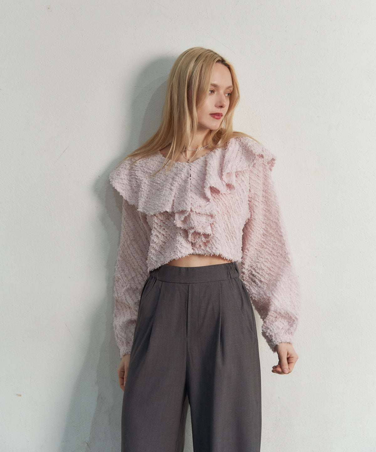 FRINGE JAQURD FRILL TOP