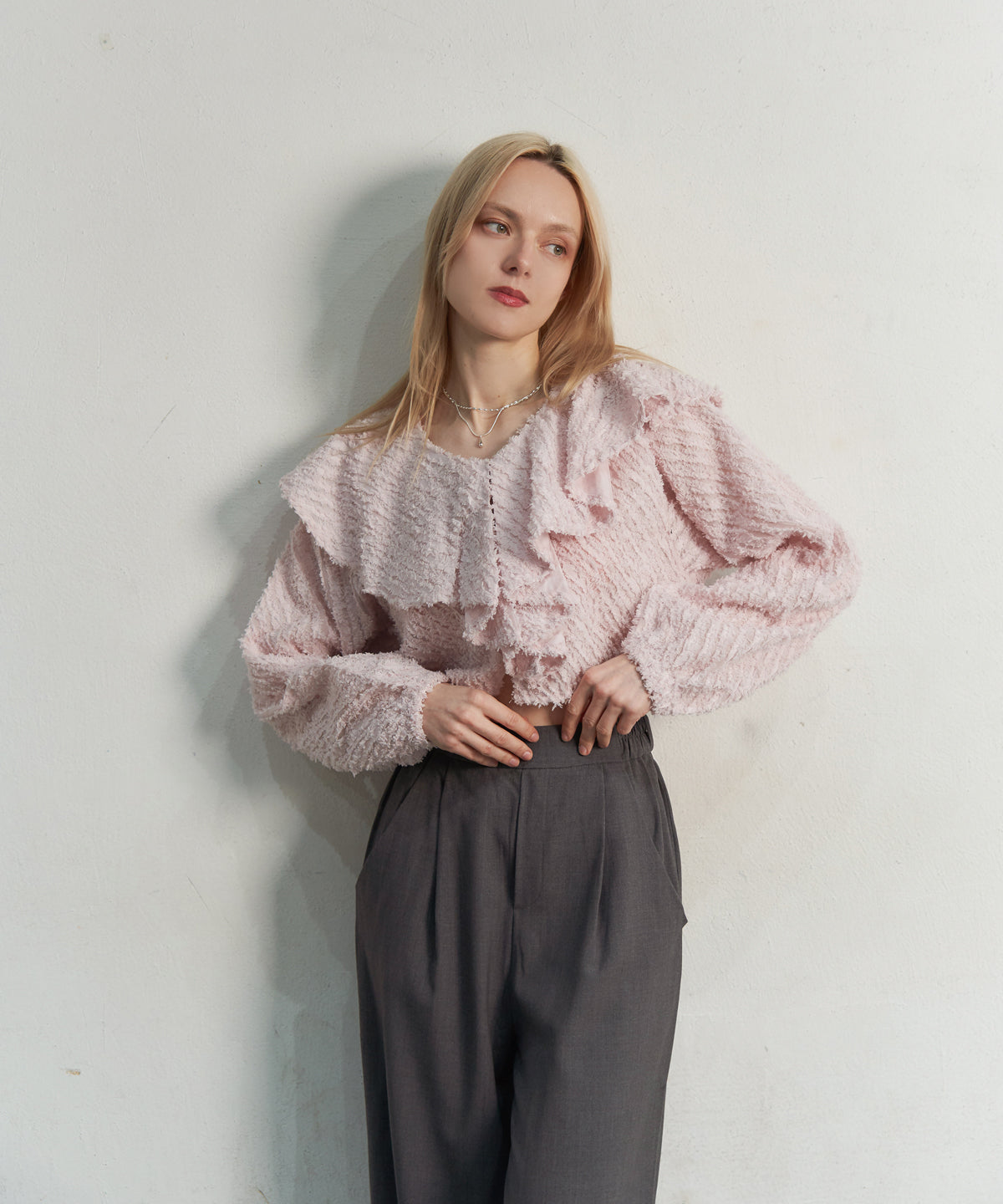 FRINGE JAQURD FRILL TOP