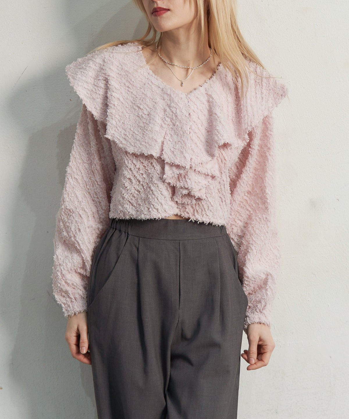 FRINGE JAQURD FRILL TOP