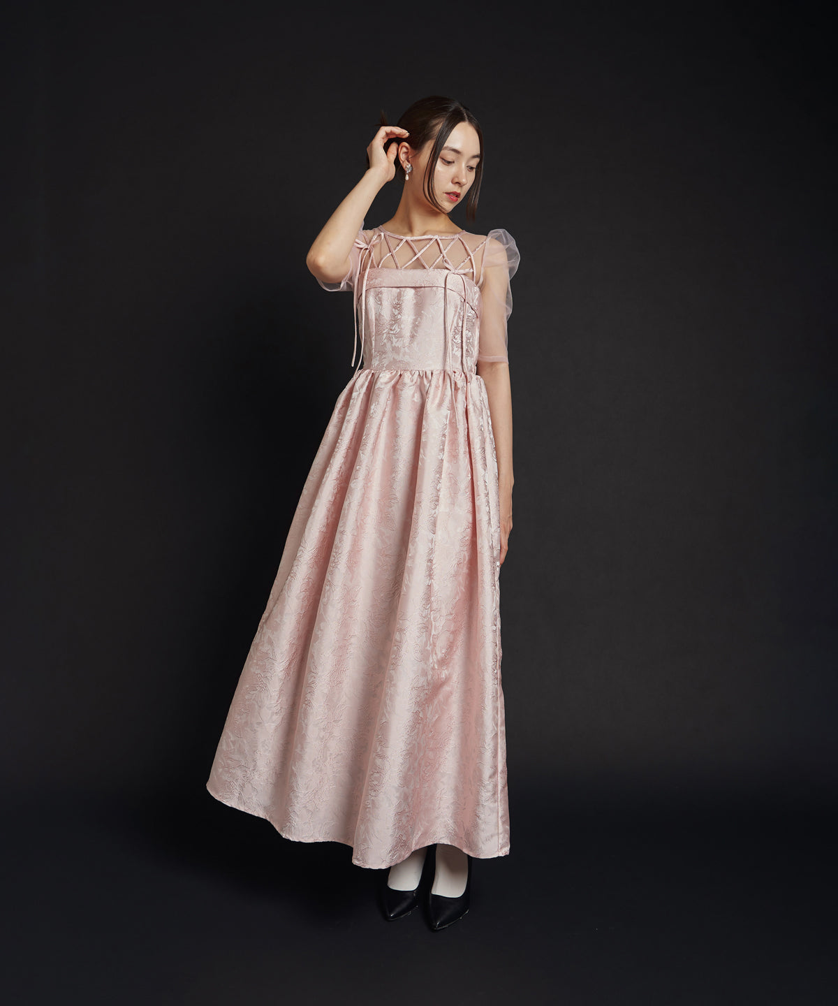 RIBBON MOTIF JACQUARD DRESS