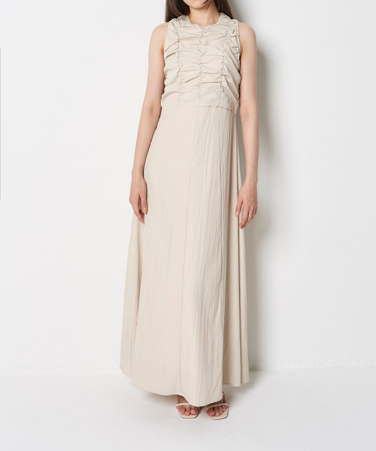 LINEN LIKE GATHER ONEPIECE