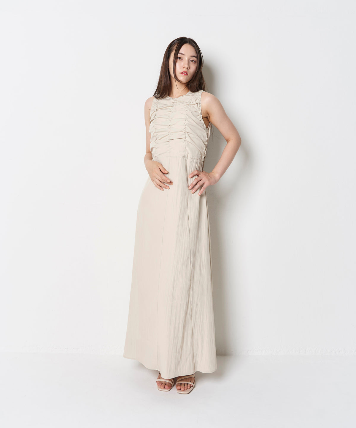 LINEN LIKE GATHER ONEPIECE