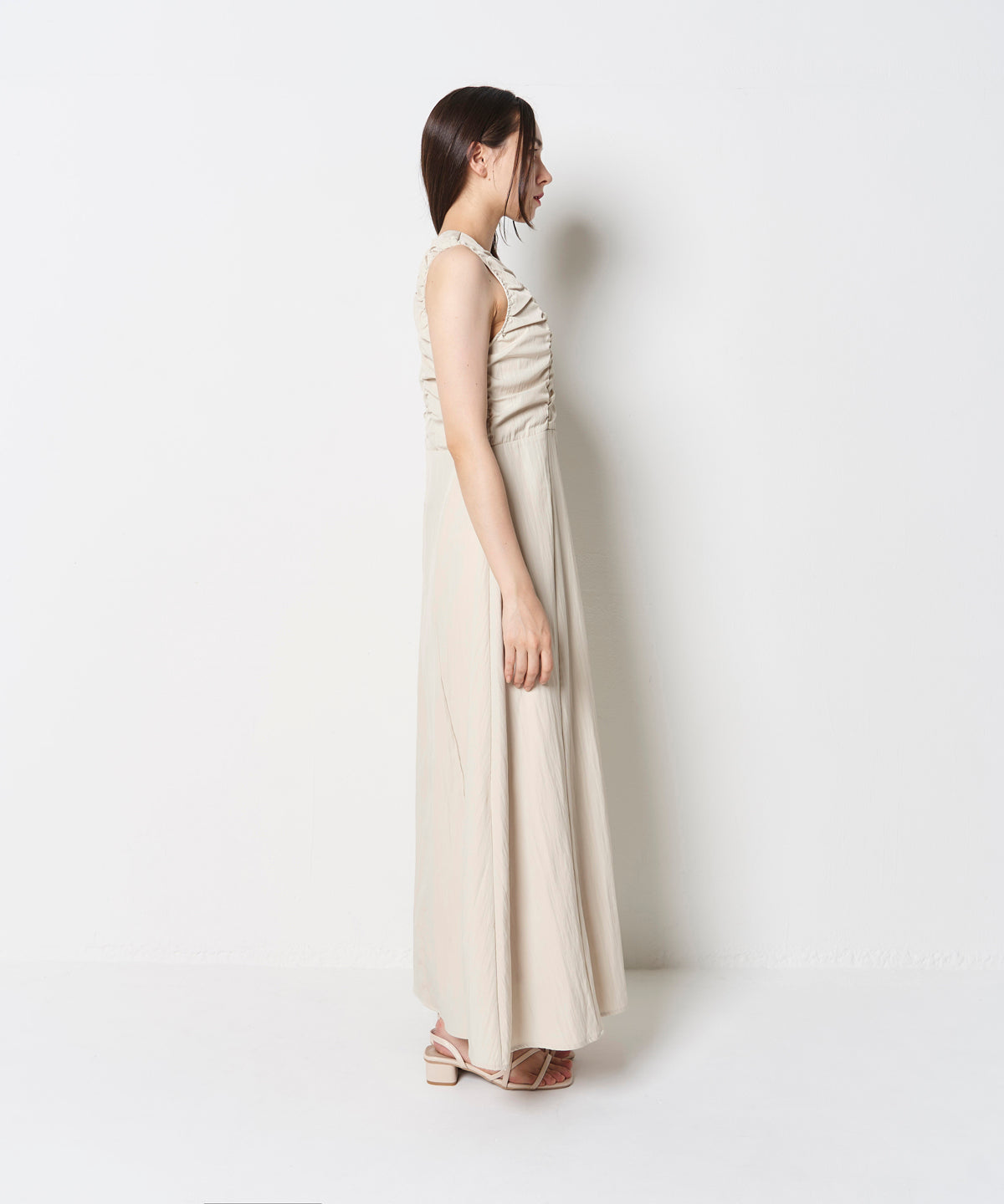 LINEN LIKE GATHER ONEPIECE
