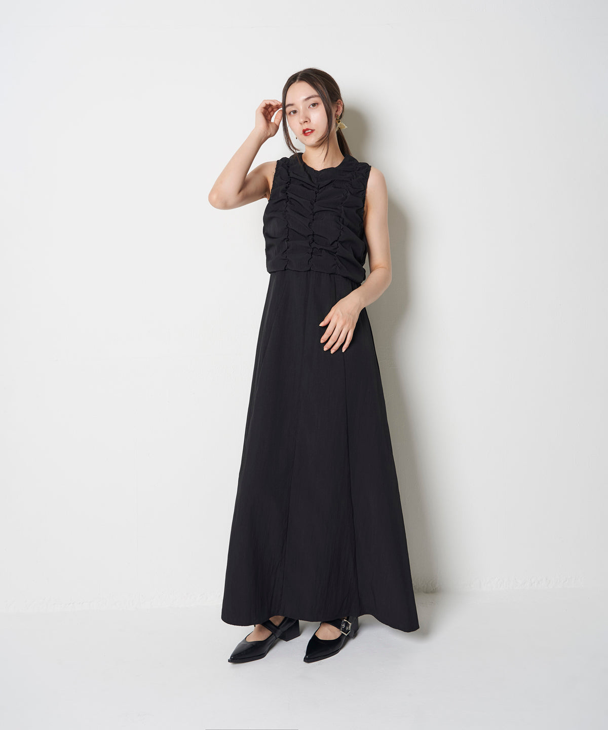 LINEN LIKE GATHER ONEPIECE