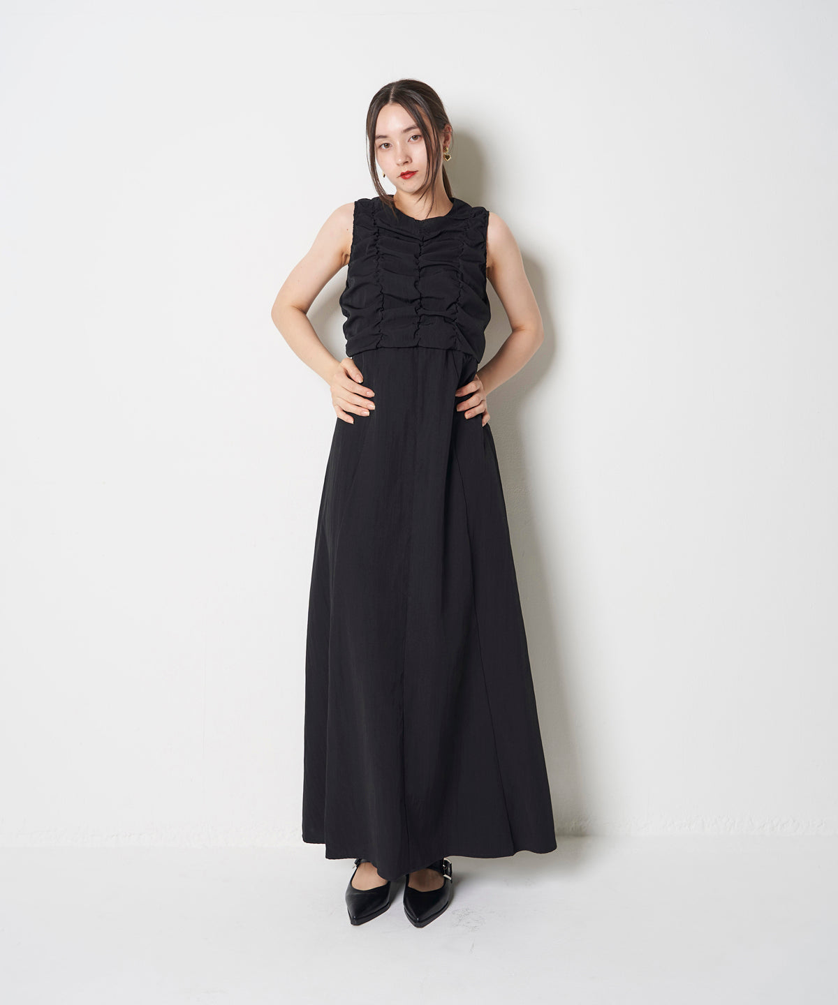 LINEN LIKE GATHER ONEPIECE