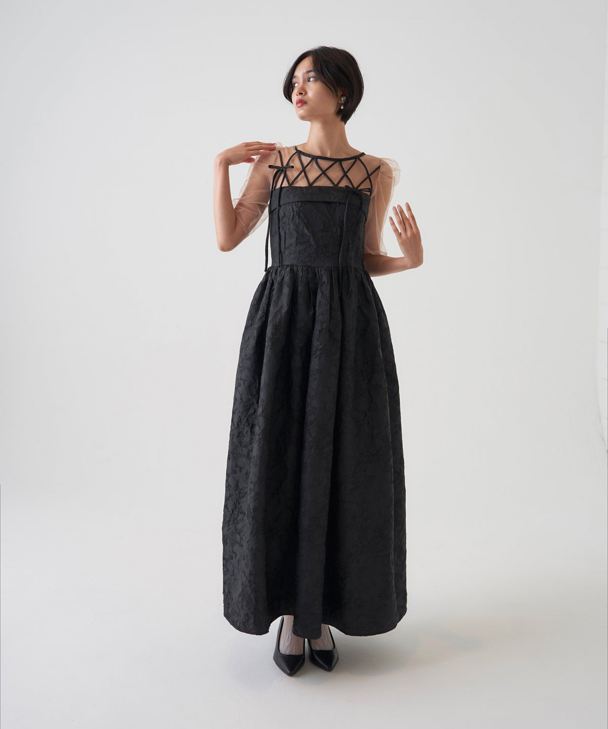 RIBBON MOTIF JACQUARD DRESS