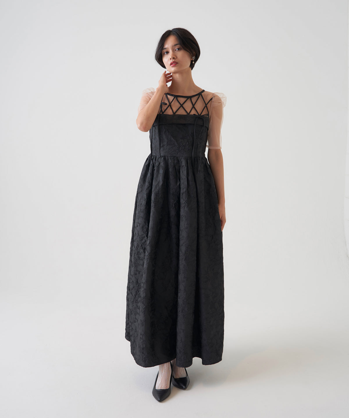 RIBBON MOTIF JACQUARD DRESS