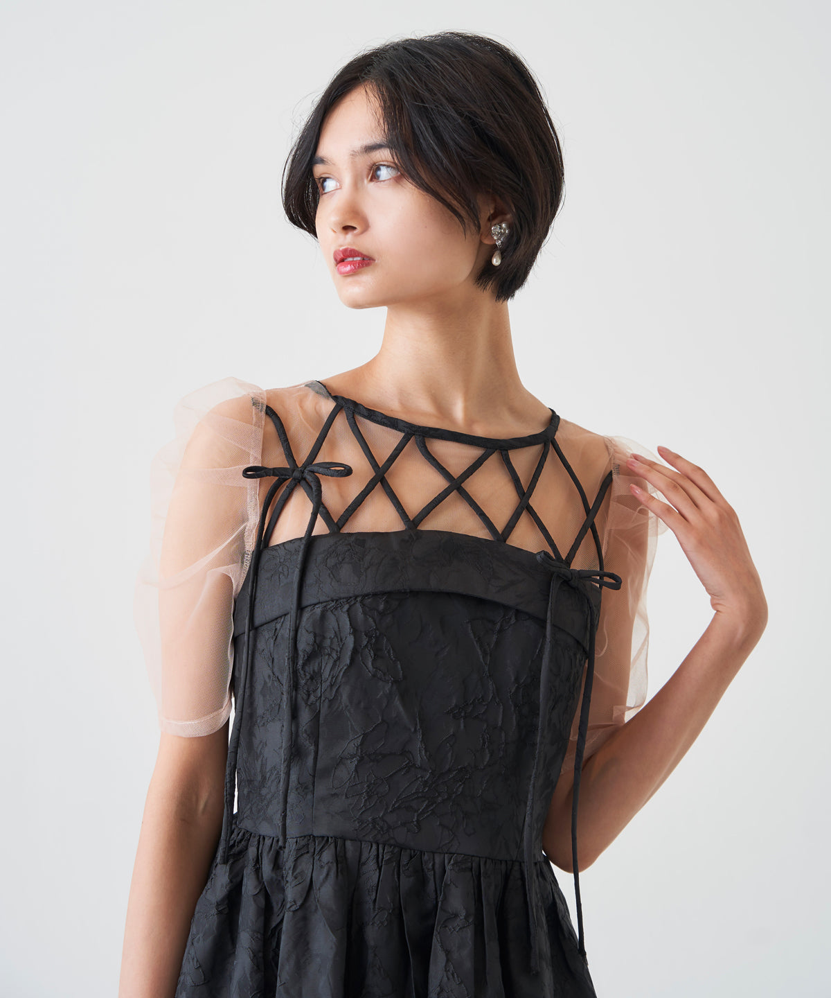 RIBBON MOTIF JACQUARD DRESS