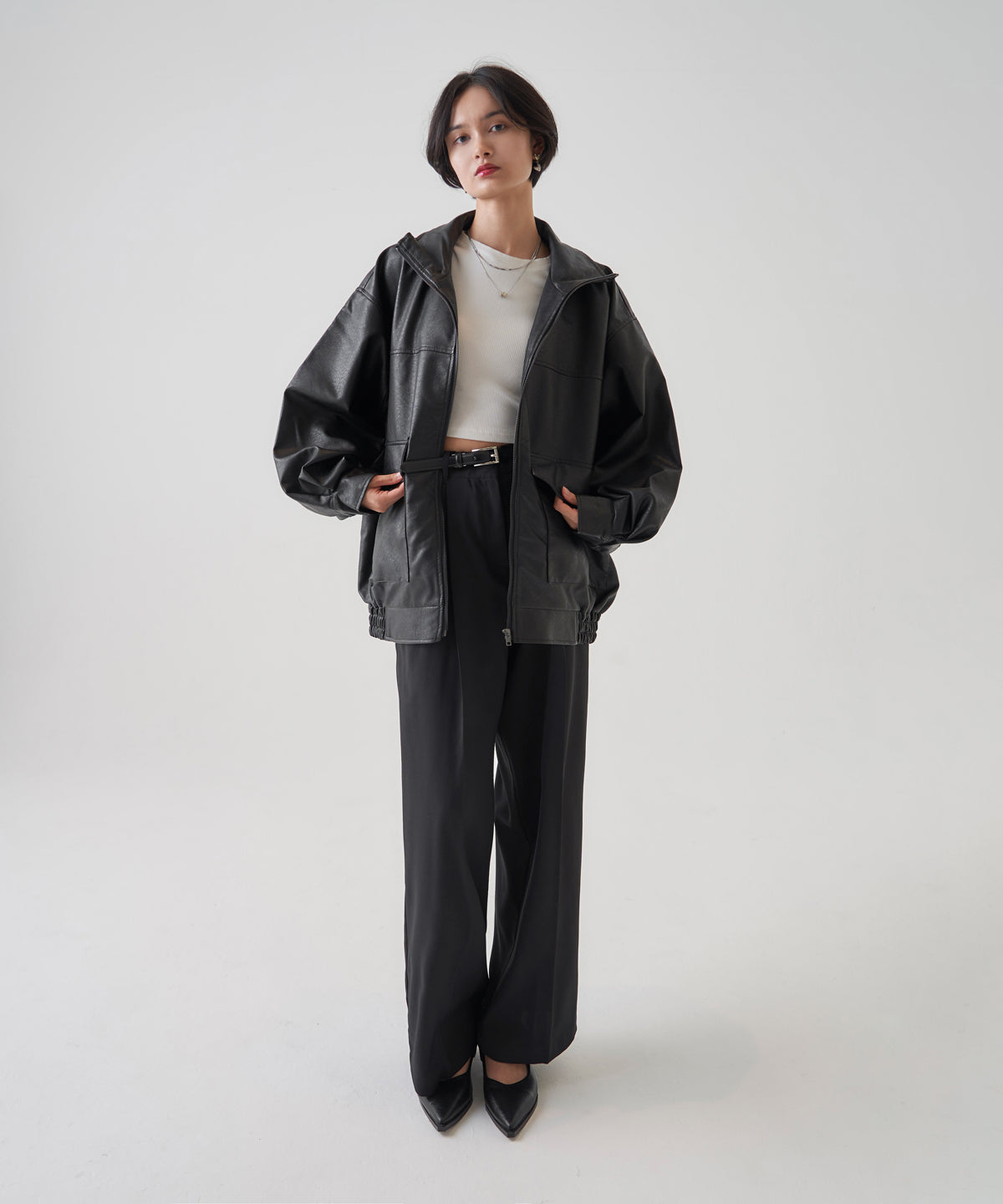 F/LEATHER STAND OVER BLOUSON