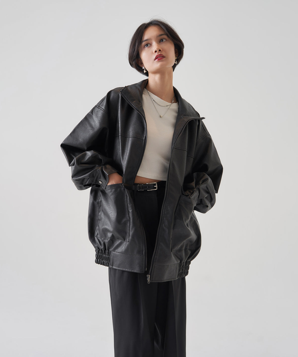 F/LEATHER STAND OVER BLOUSON
