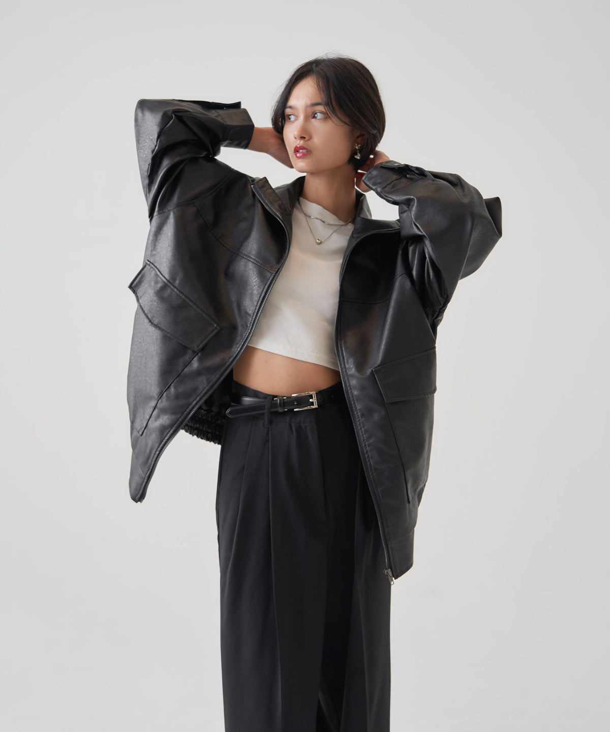 F/LEATHER STAND OVER BLOUSON