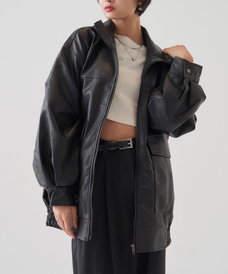 F/LEATHER STAND OVER BLOUSON
