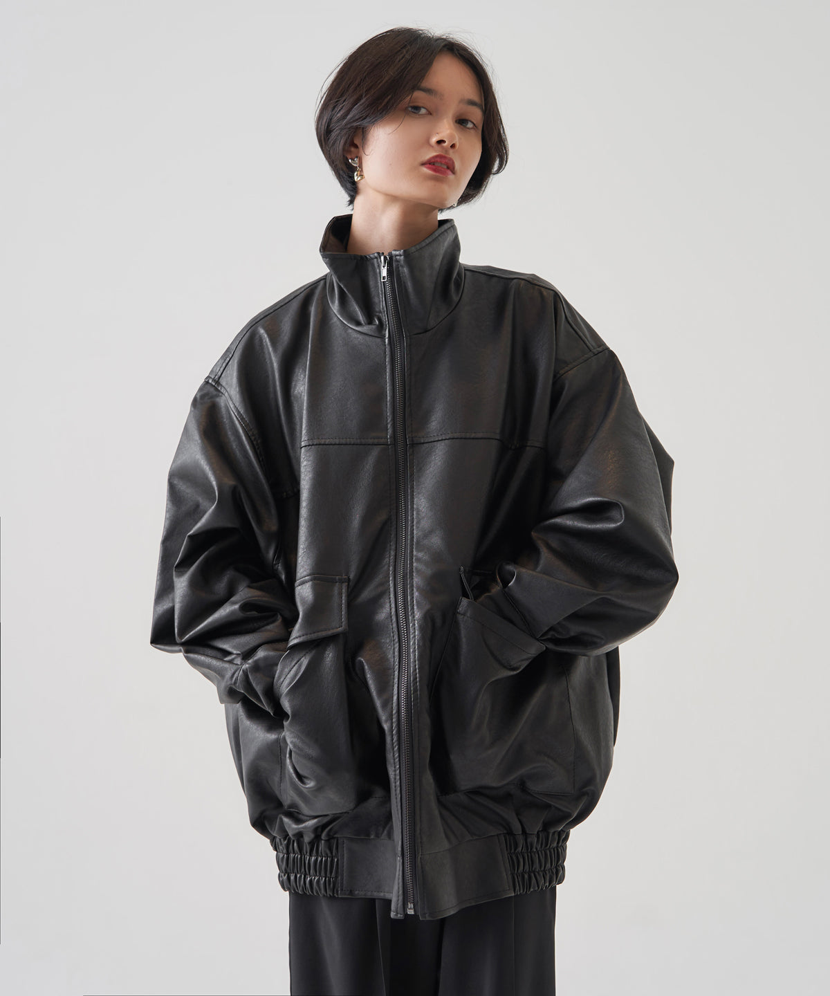 F/LEATHER STAND OVER BLOUSON