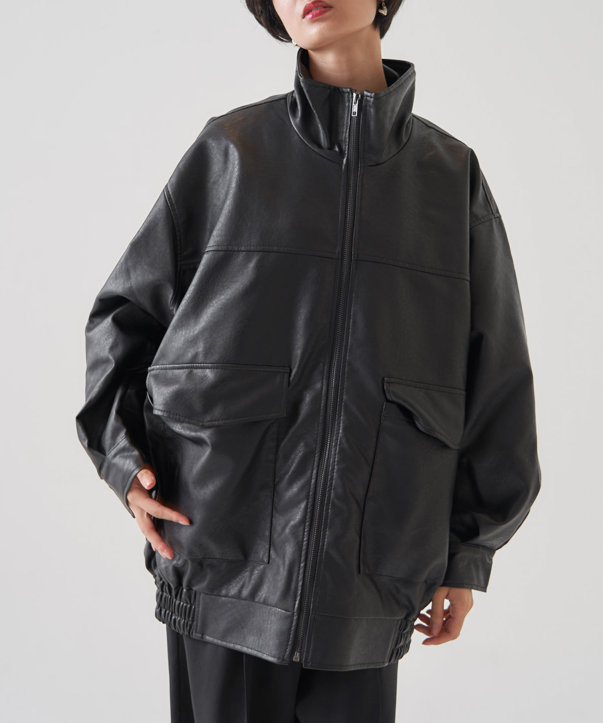 F/LEATHER STAND OVER BLOUSON