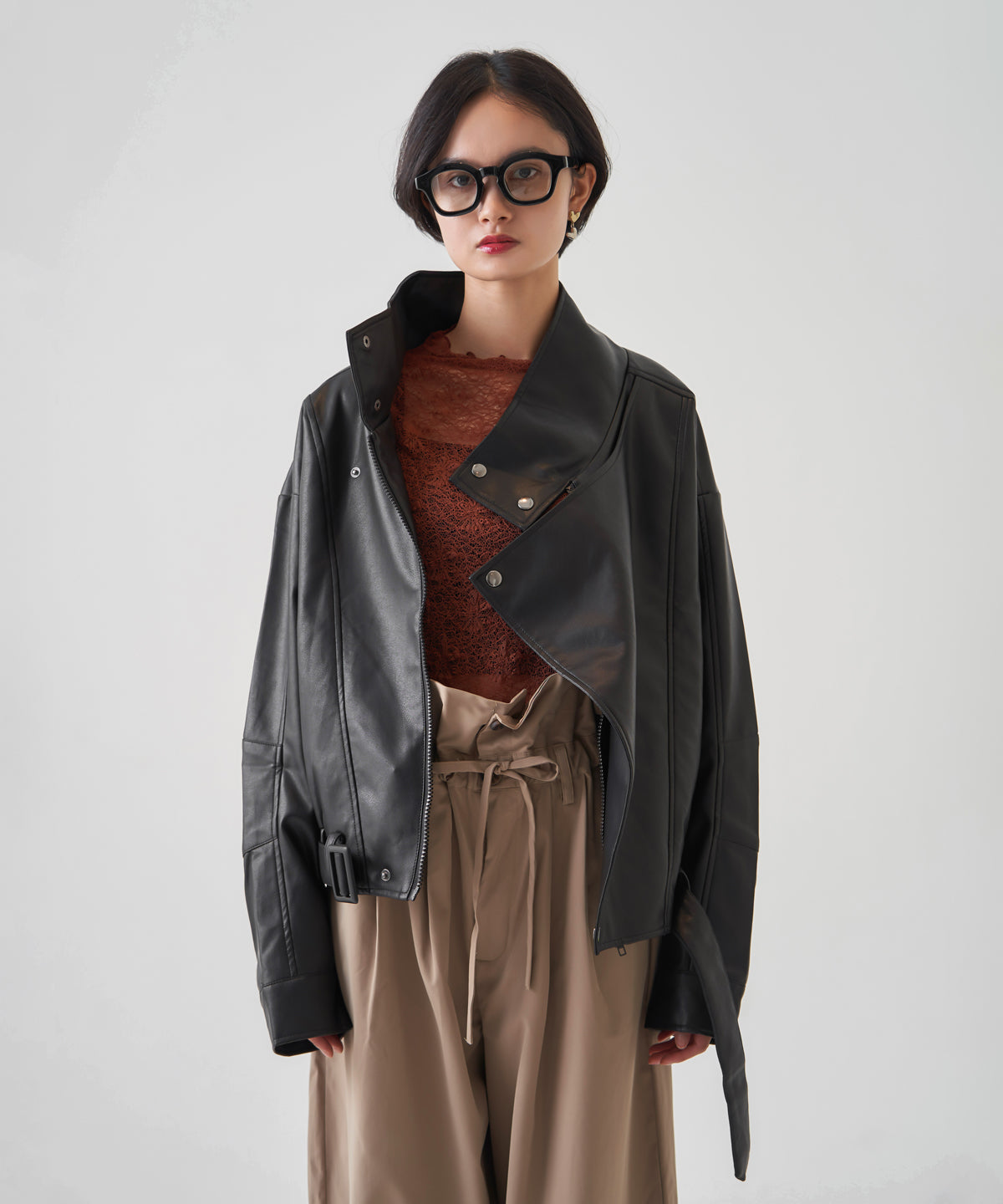 F/LEATHER BIKER JACKET