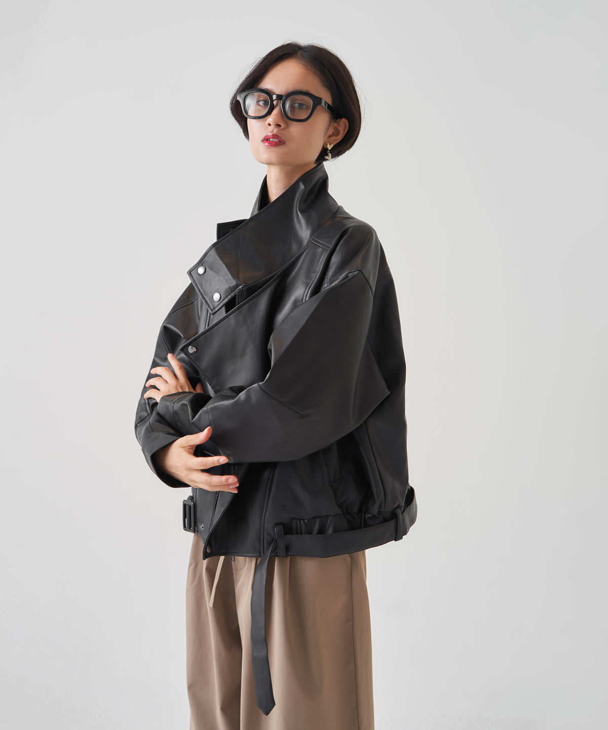 F/LEATHER BIKER JACKET