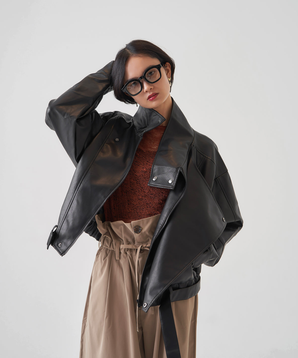 F/LEATHER BIKER JACKET