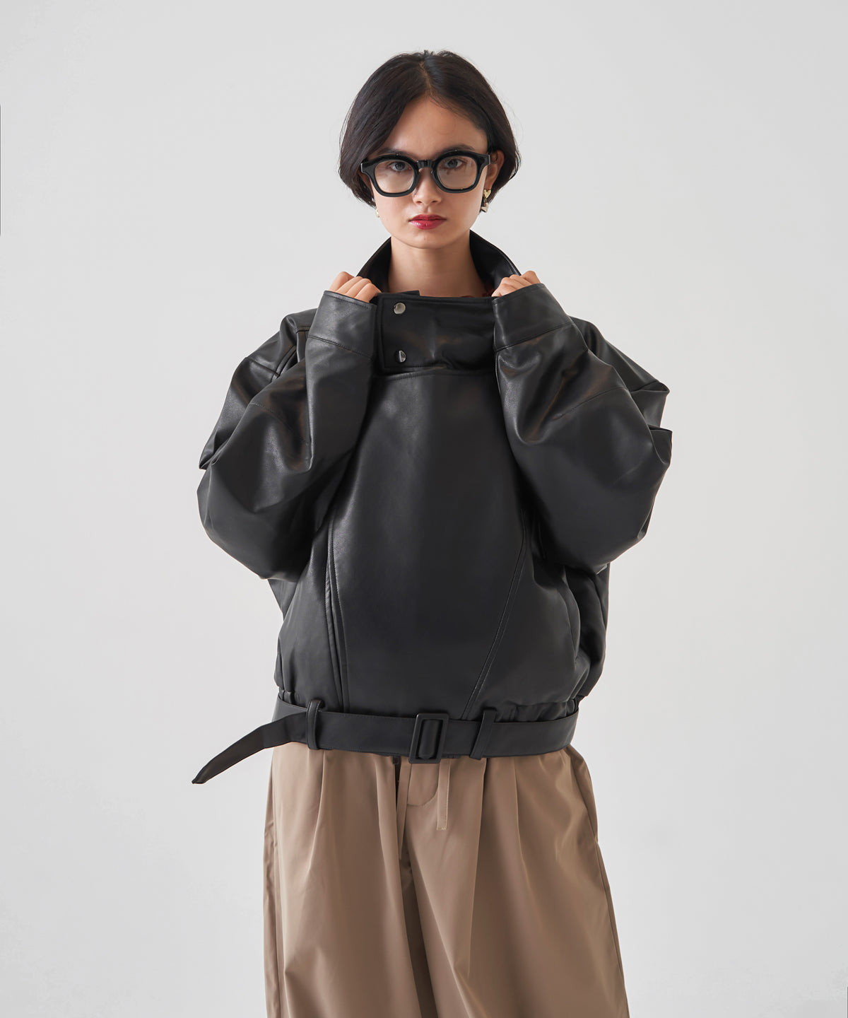 F/LEATHER BIKER JACKET