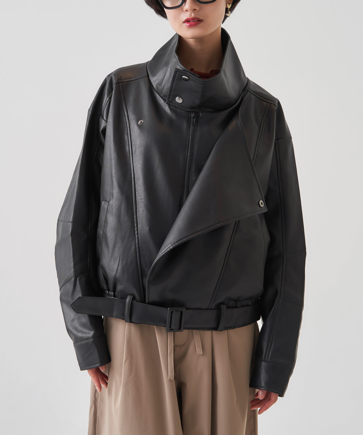 F/LEATHER BIKER JACKET