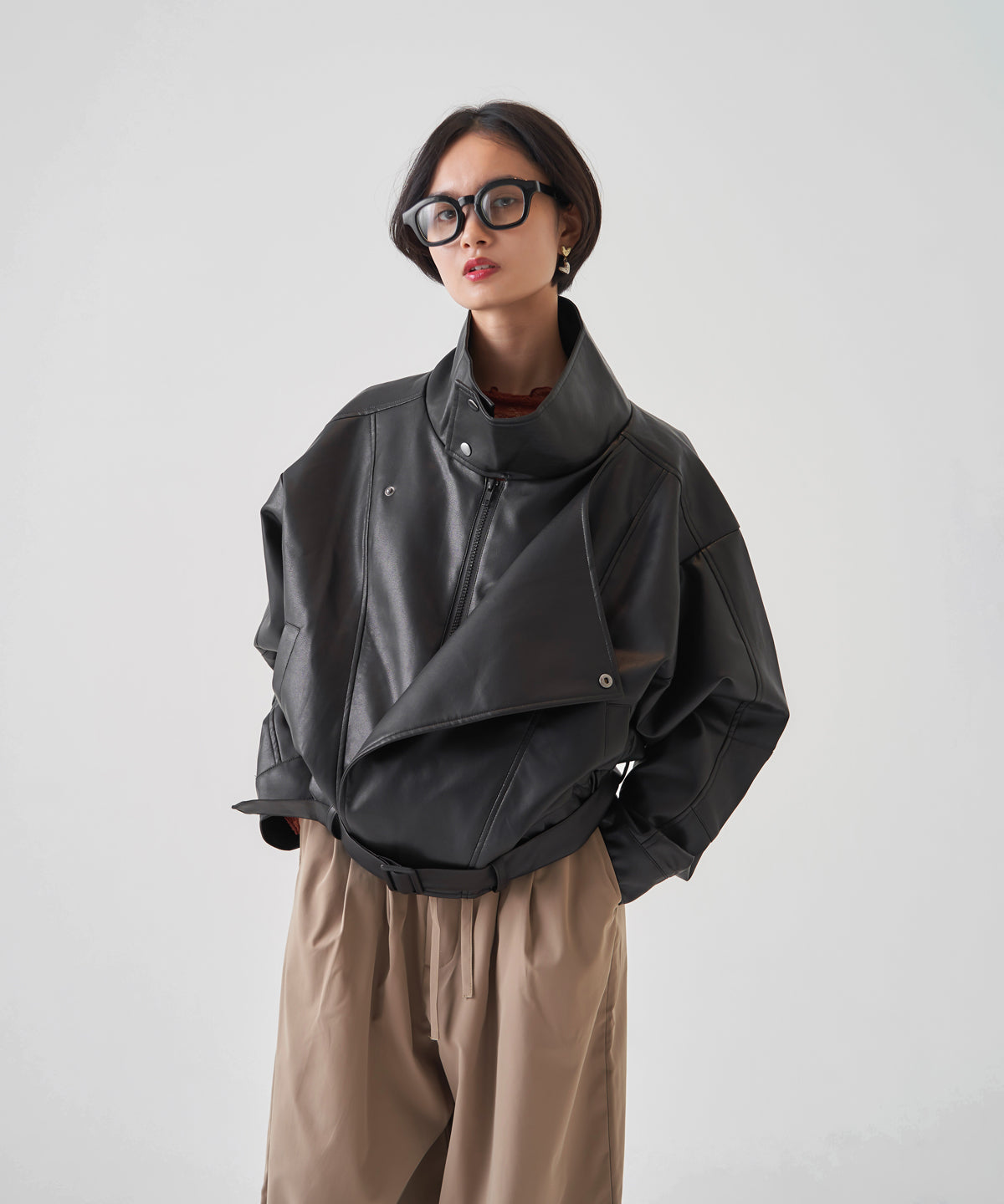 F/LEATHER BIKER JACKET