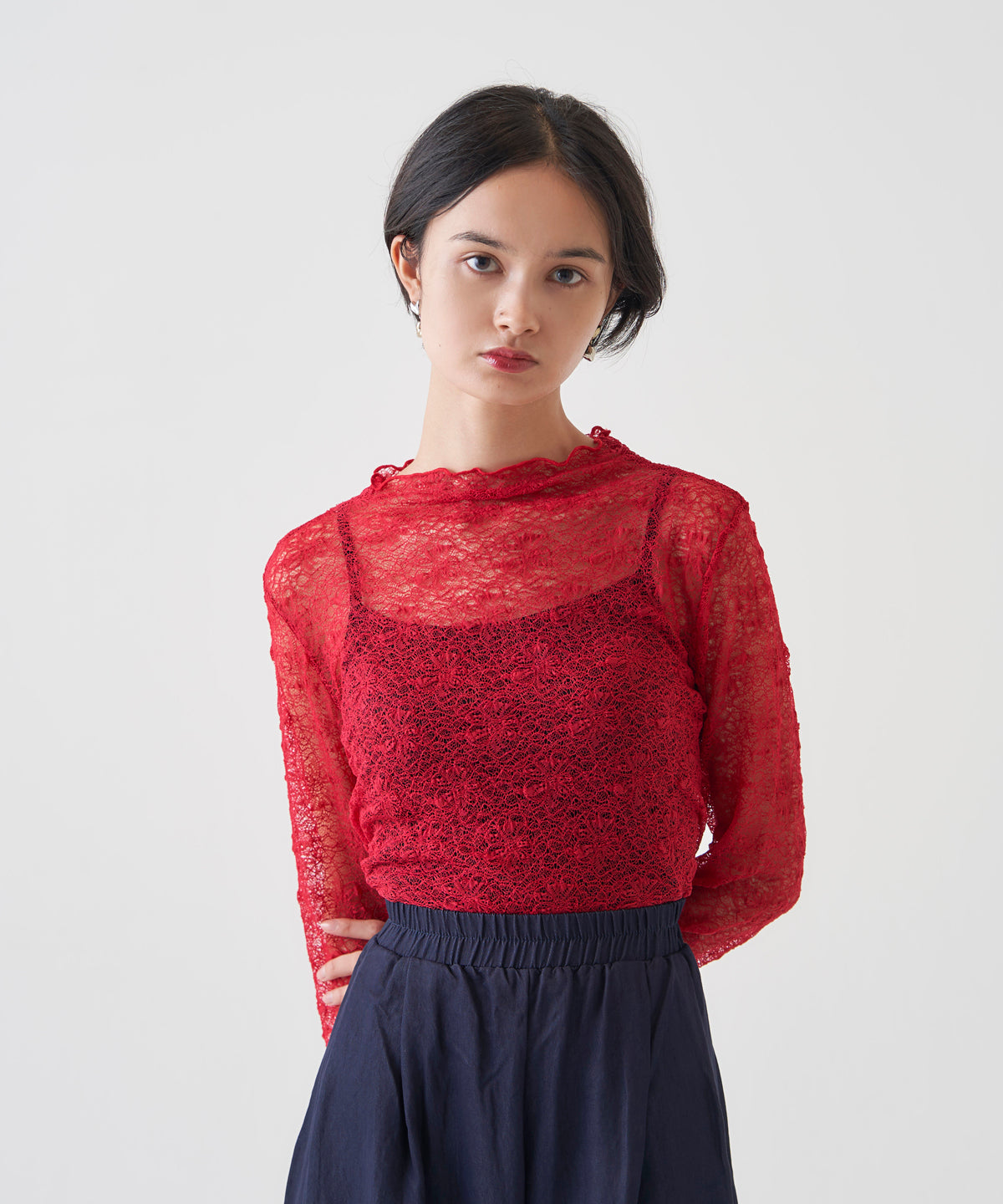 LACE MOCK NECK TOP