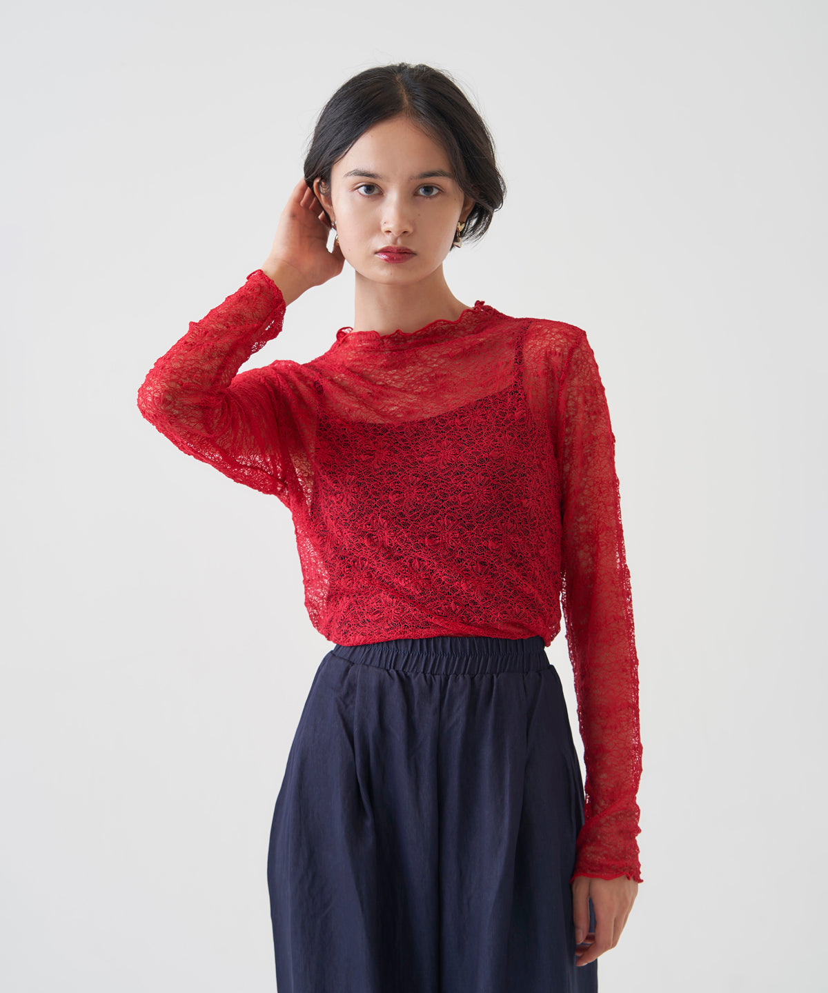 LACE MOCK NECK TOP