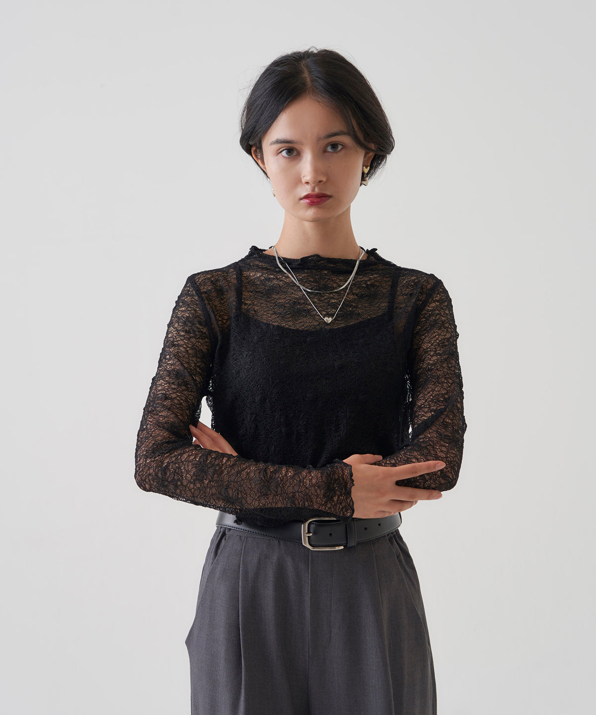 LACE MOCK NECK TOP