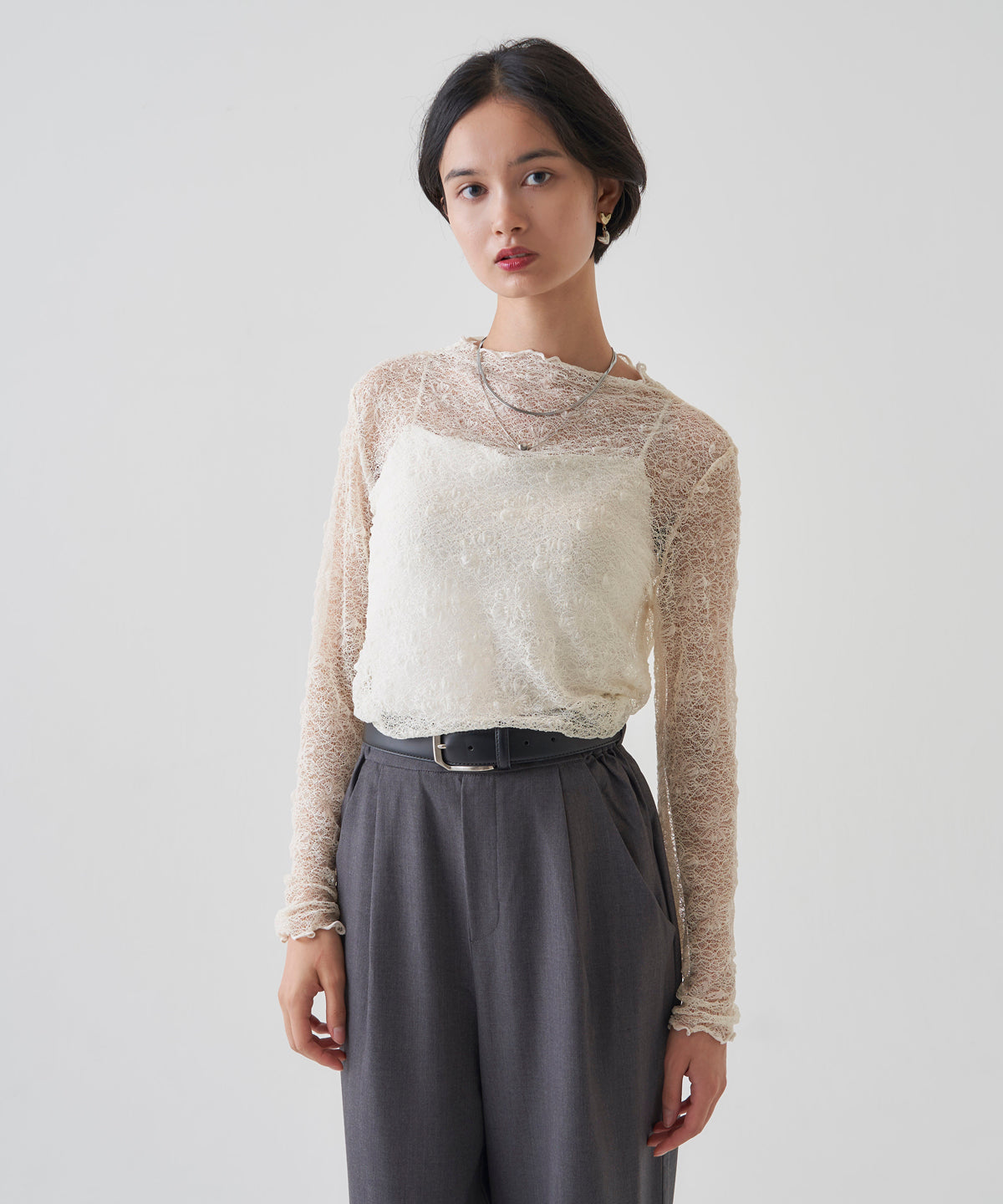 LACE MOCK NECK TOP