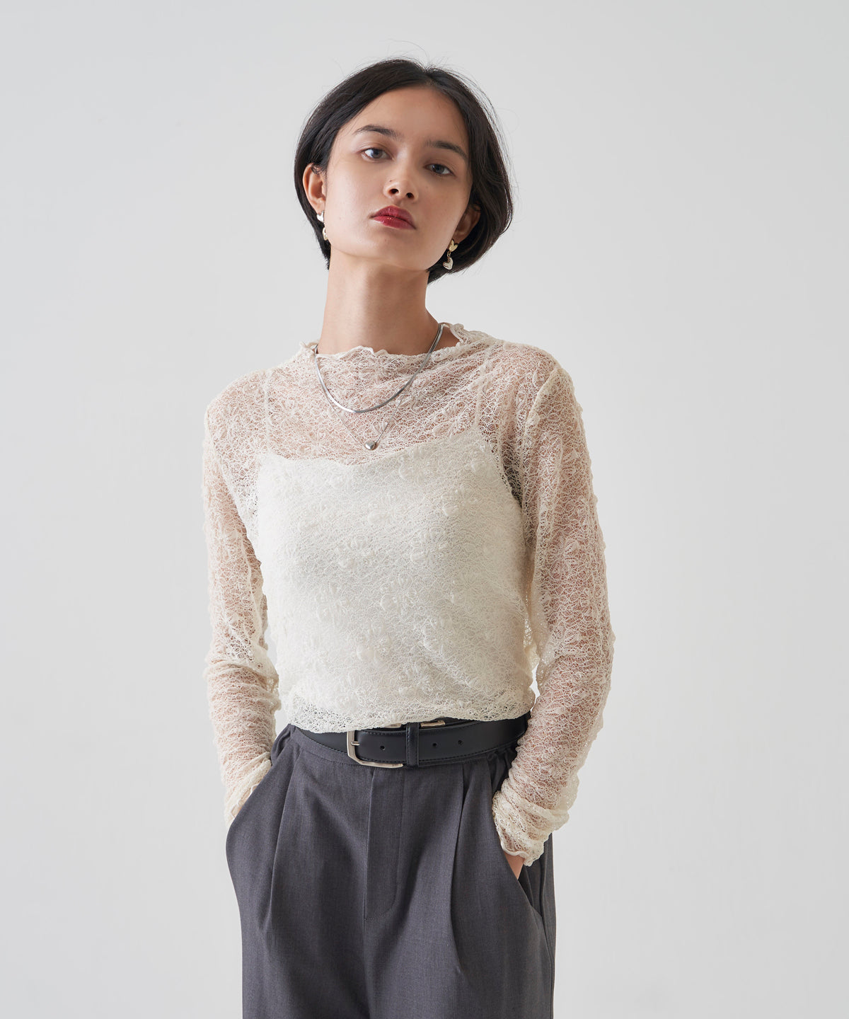 LACE MOCK NECK TOP