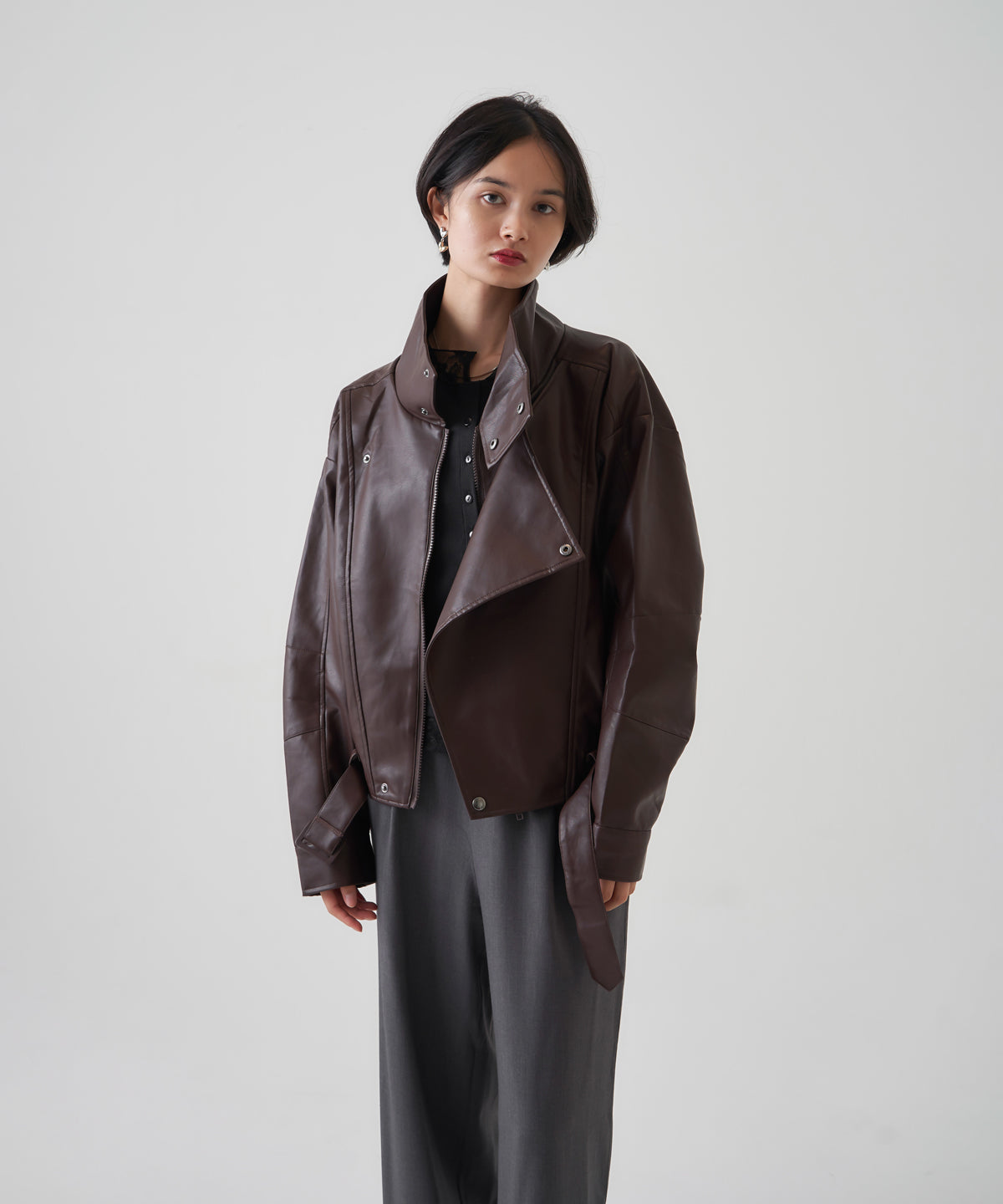 F/LEATHER BIKER JACKET