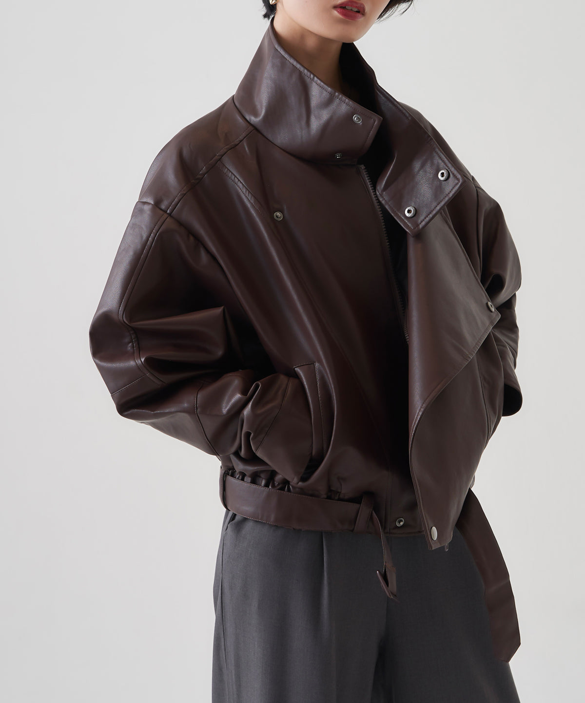 F/LEATHER BIKER JACKET