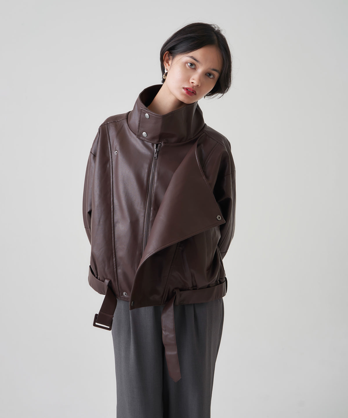 F/LEATHER BIKER JACKET