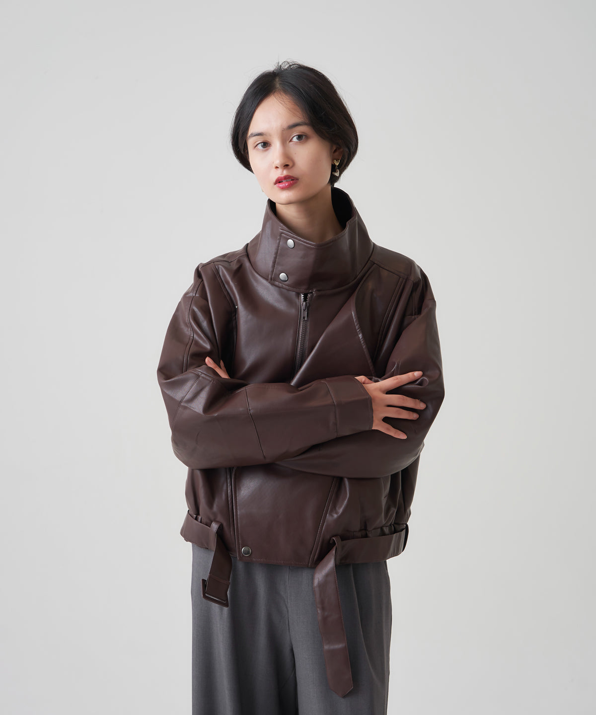 F/LEATHER BIKER JACKET