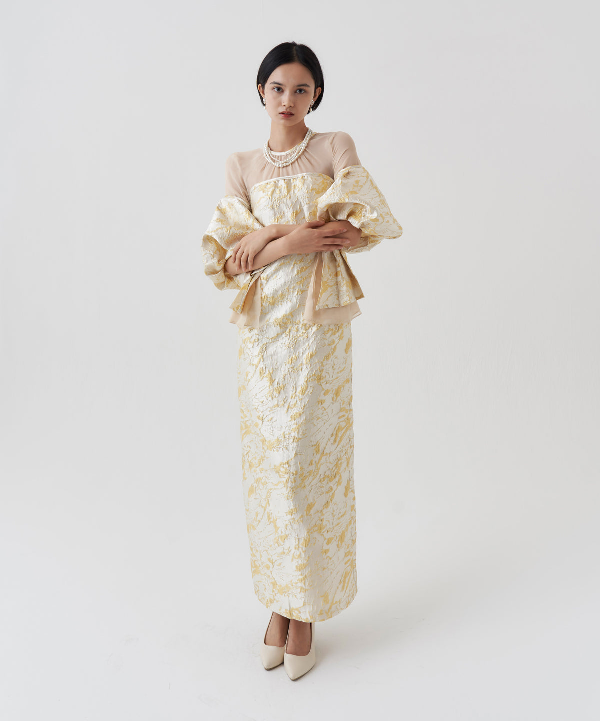 JACQUARD OFF SHOLDER DRESS