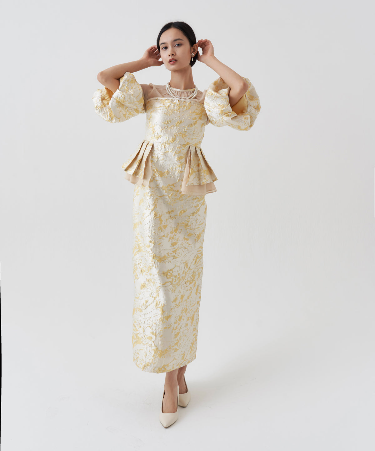 JACQUARD OFF SHOLDER DRESS
