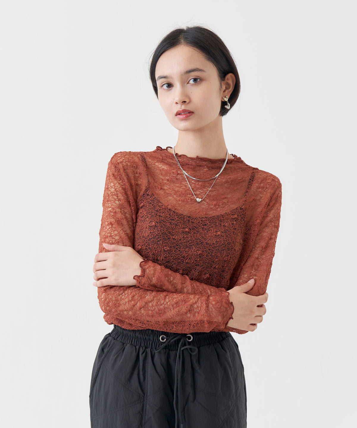 LACE MOCK NECK TOP