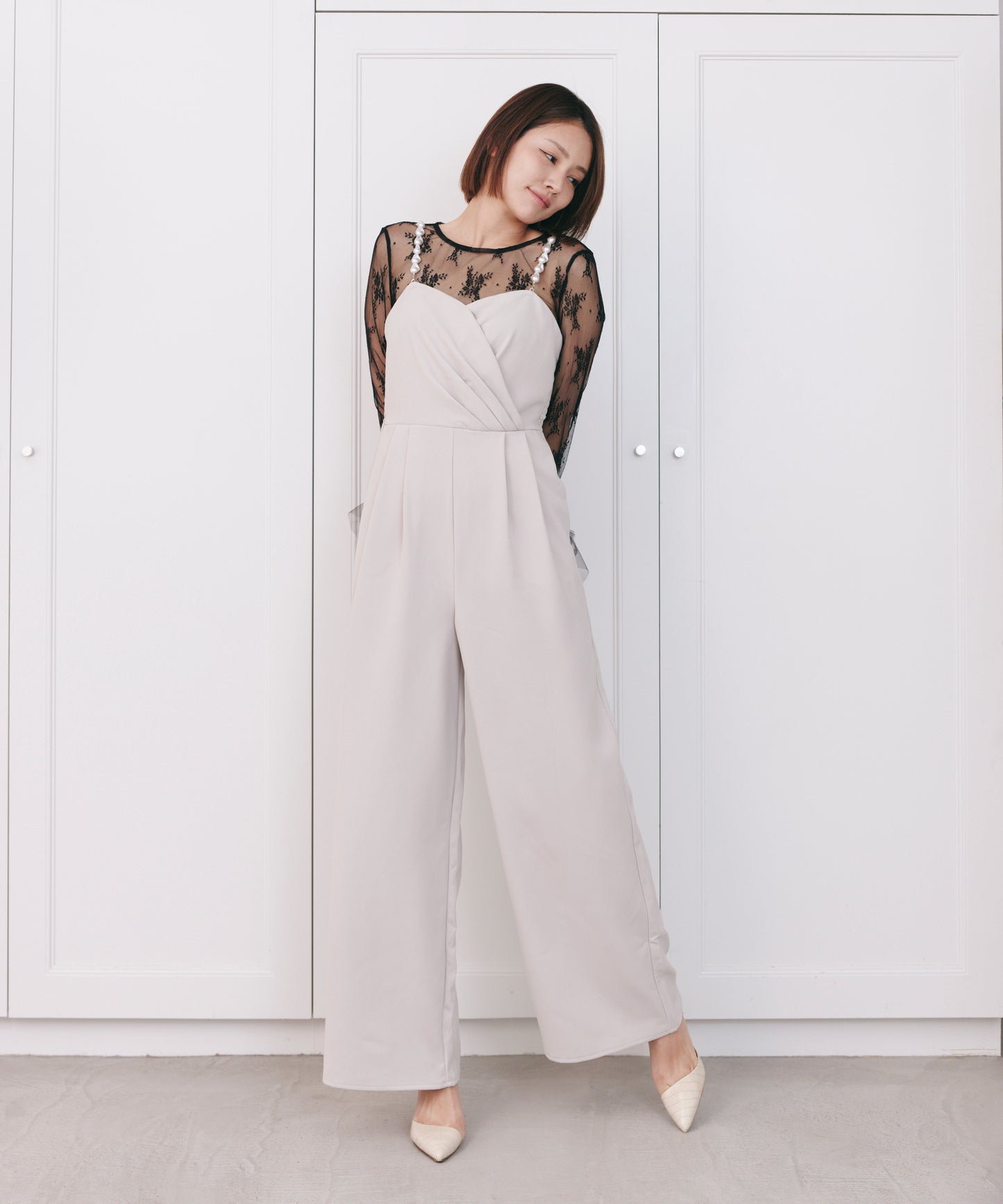 2WAY PEARL STRAP PANTS DRESS