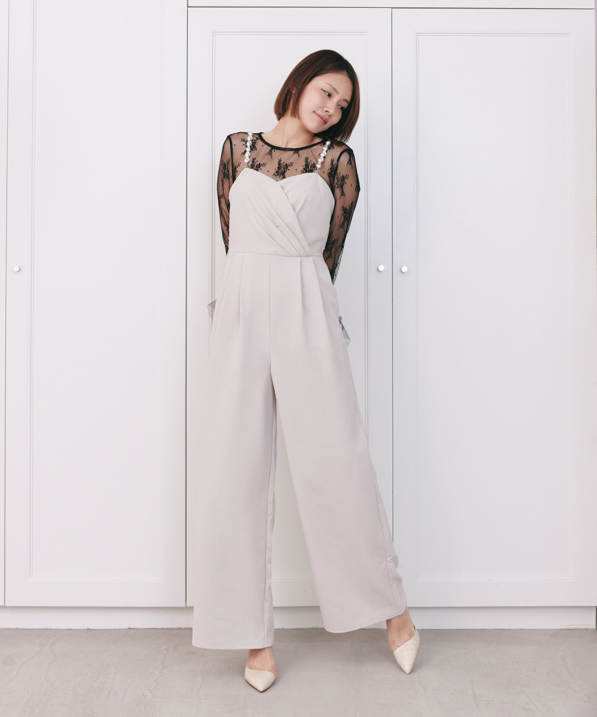 2WAY PEARL STRAP PANTS DRESS