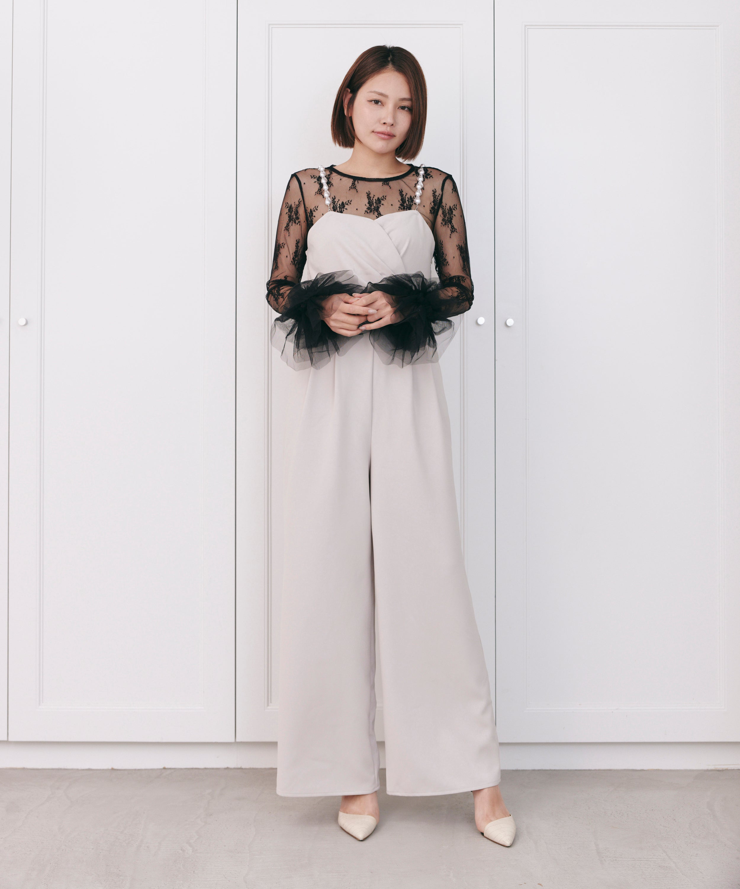 モデルサイズ：162cm B75 W62 H89 / 着用：ライトベージュ M
