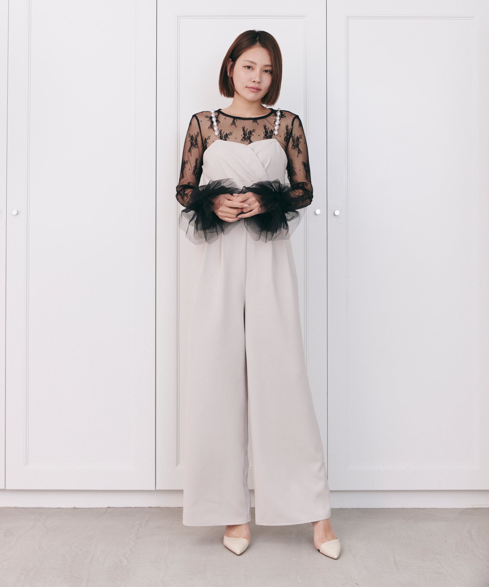 モデルサイズ：162cm B75 W62 H89 / 着用：ライトベージュ M