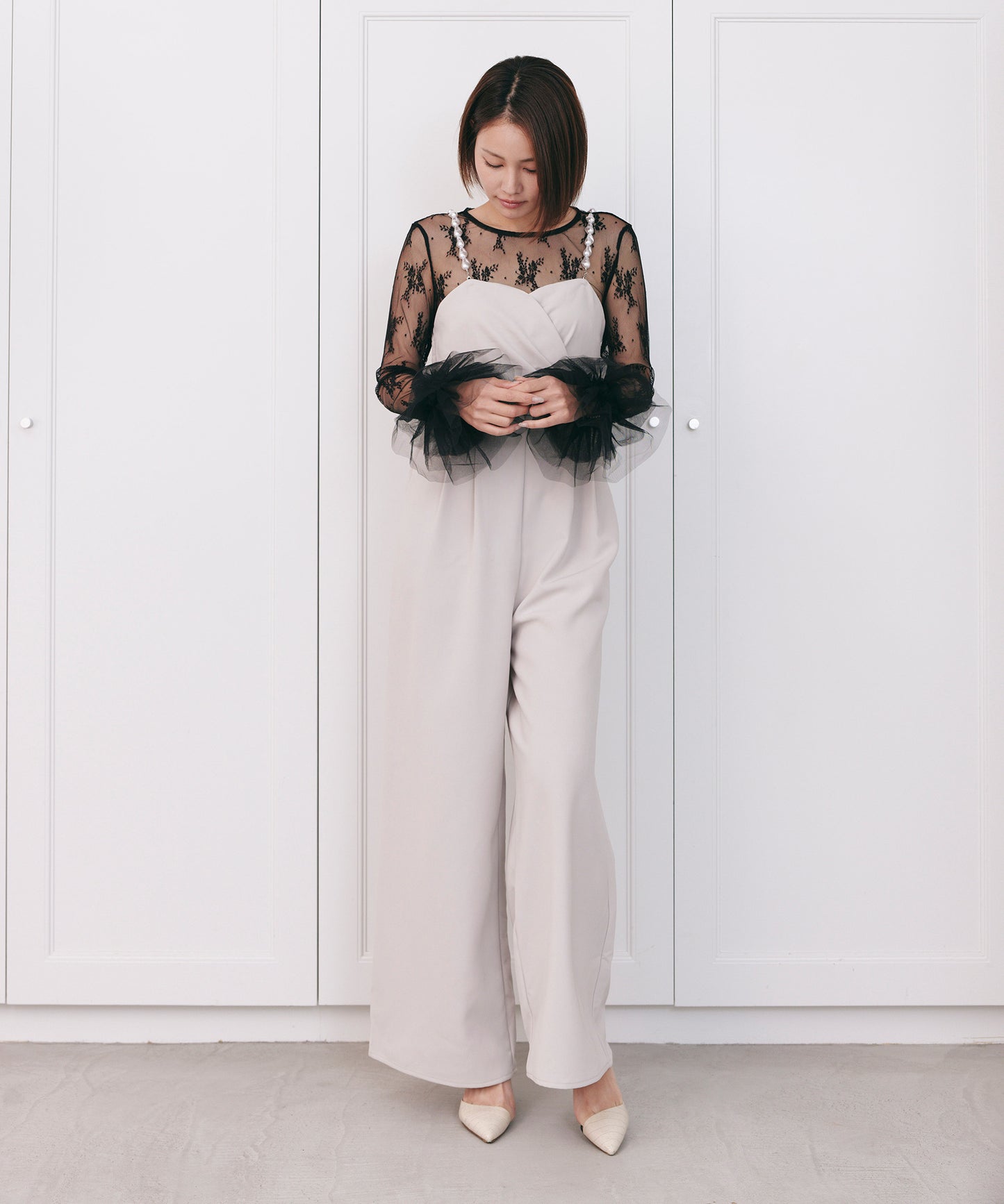 2WAY PEARL STRAP PANTS DRESS